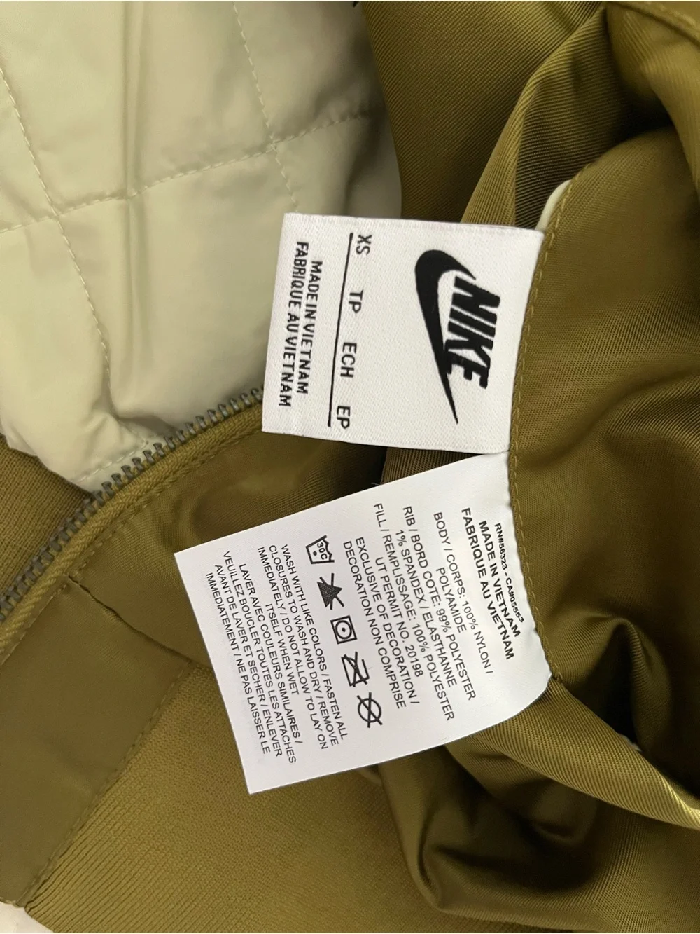 Nike Olive Green Bomber Jacket reversible XS